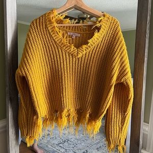 Love tree cropped frayed hem sweater